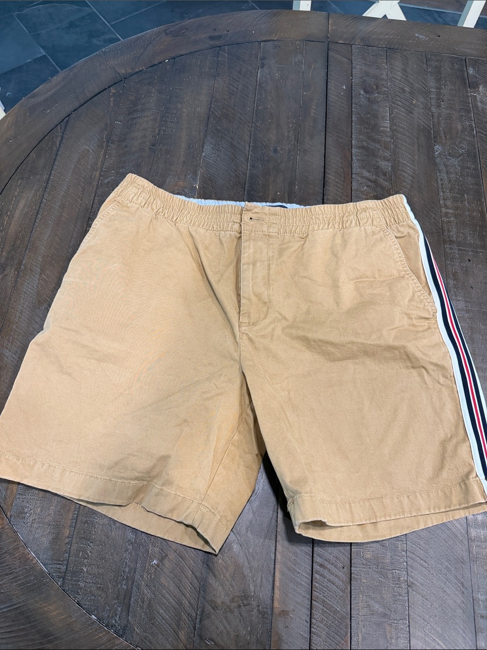 Tommy Hilfiger Tan Hybrid Shorts with Red-White-Blue Side Stripe